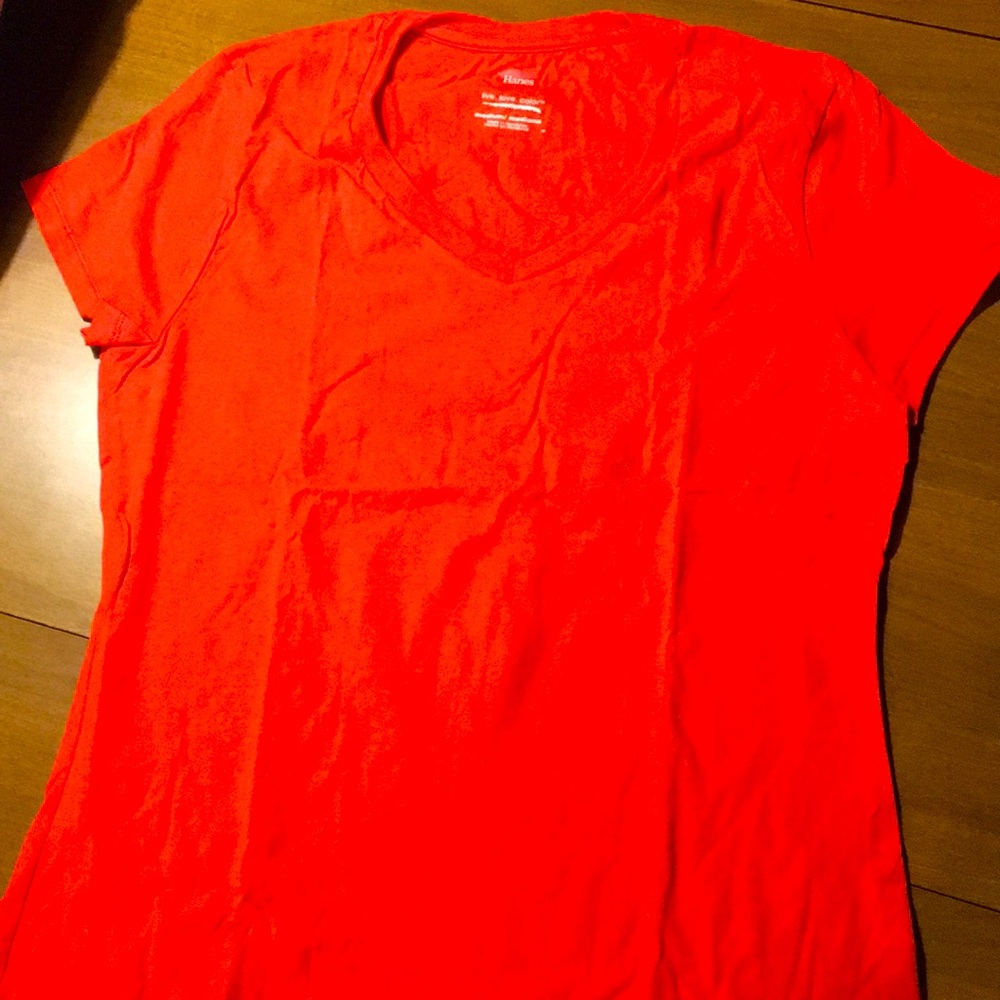 Hanes Neon Orange V neck tee